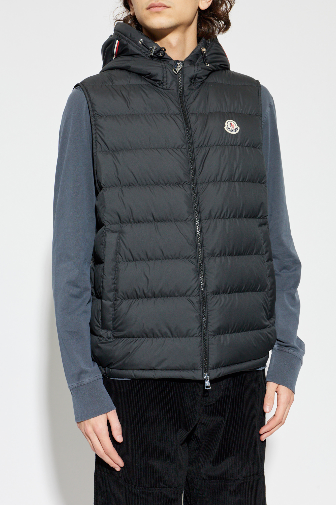 Moncler Mens Designer Hooded Gilet MONCLER Gui Slim-Fit Logo